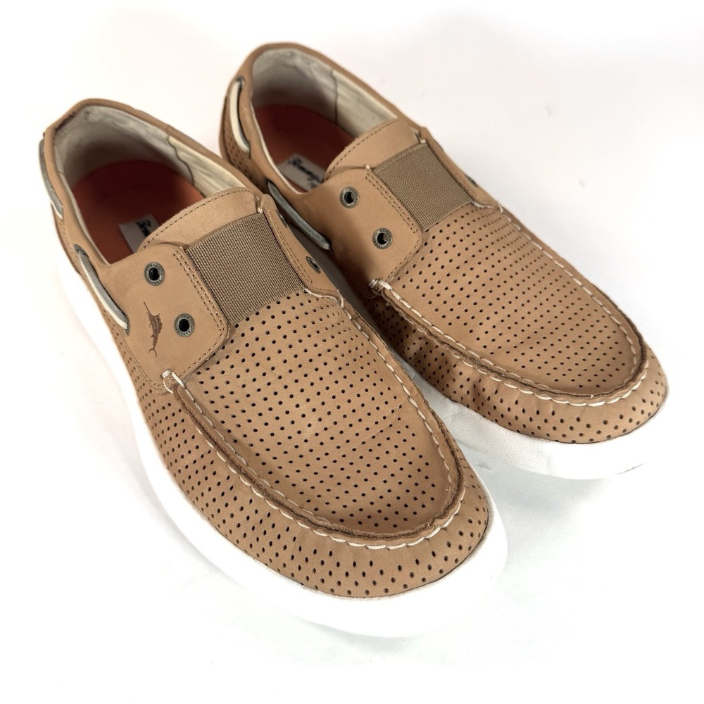 Tommy Bahama Aeonian Perf Boat Shoes Mens‎ 10 Tan Leather Slip On Casual